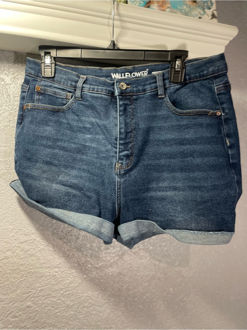 Wallflower Dark Blue Rolled Cuff Denim Shorts